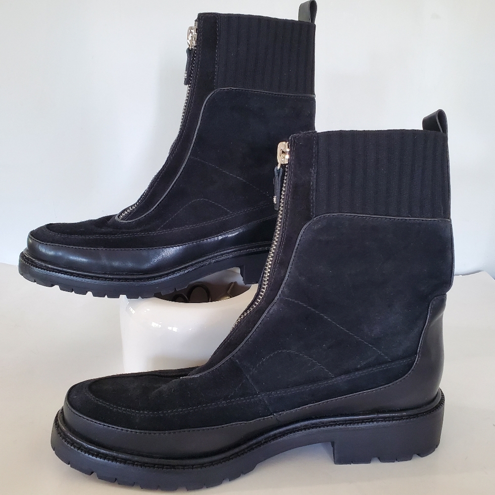 Sam Edelman Black Suede Zip Front Ankle Boots
